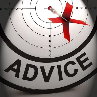 A red dart hitting the bullseye of a target that has the word "ADVICE" written across the bottom.