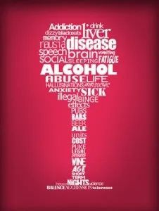 A red background featuring white text arranged in the shape of a wine glass.