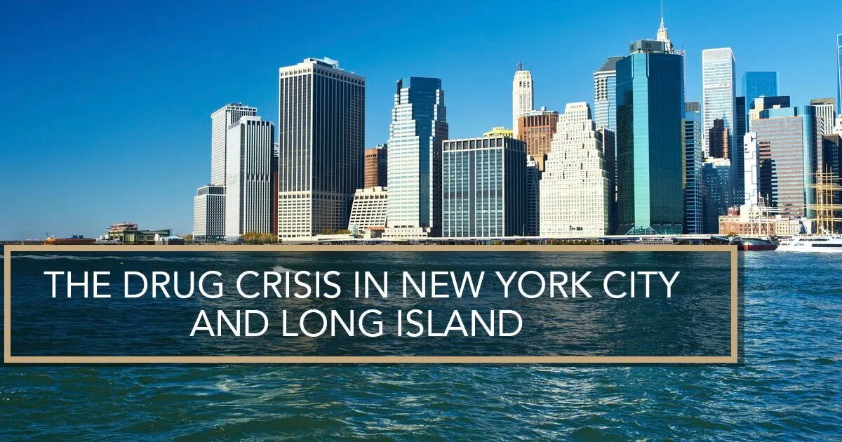 The New York City skyline viewed from across the water.